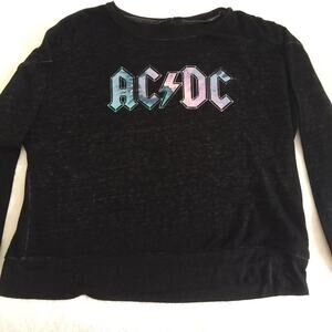 AC/DC Women's XS Top Black Long Sleeves Sheer Lightweight Front Logo
